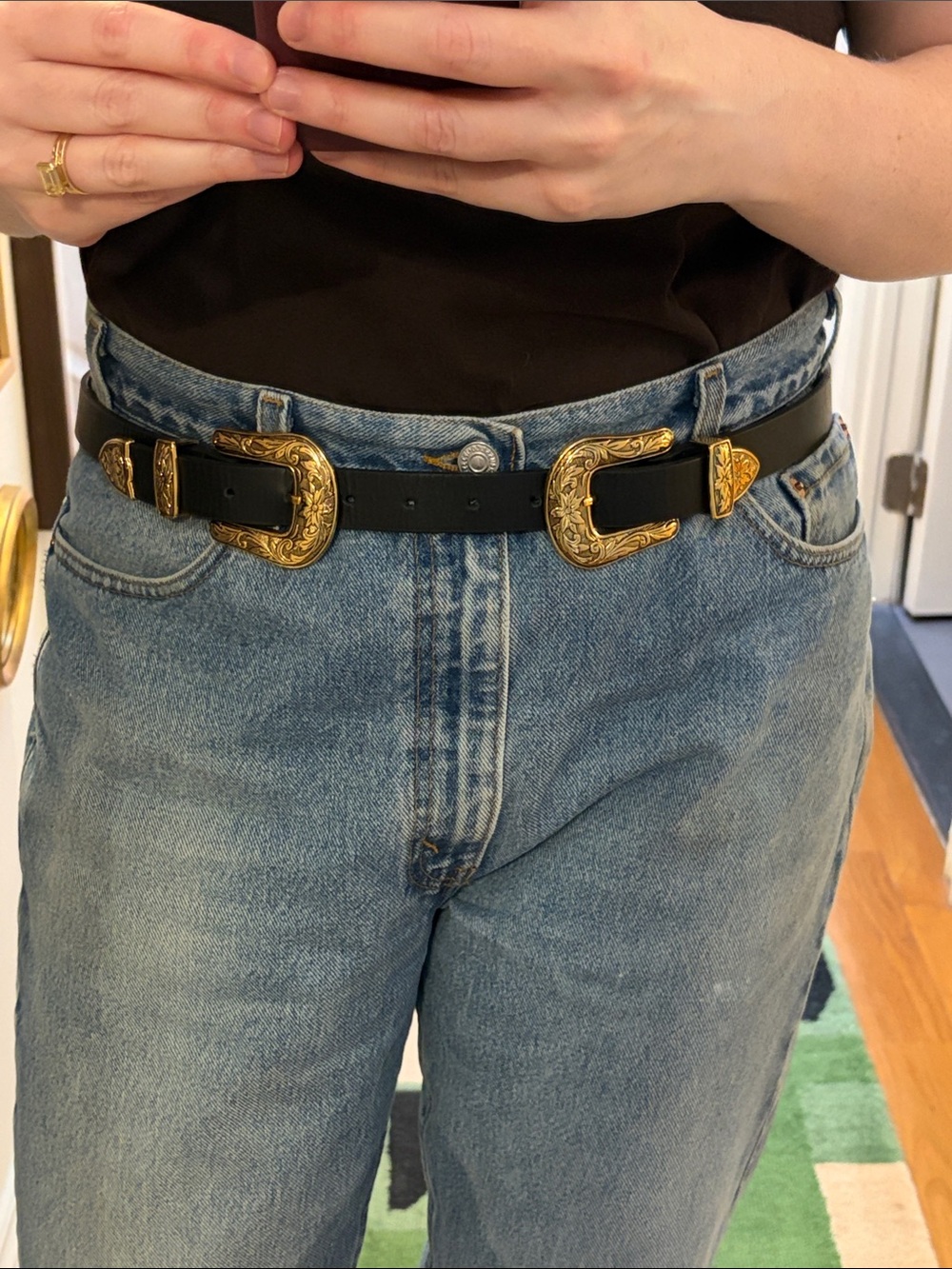 B-Low the Belt Baby Bri Bri Black Belt & Gold Buckles
